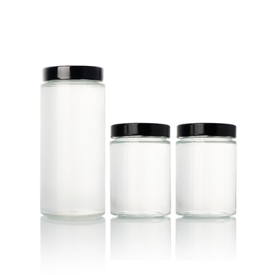 Multi Sizes Glass Jars With Black Aluminum Cap Multi Sizes Glass Jars With Black Aluminum Cap